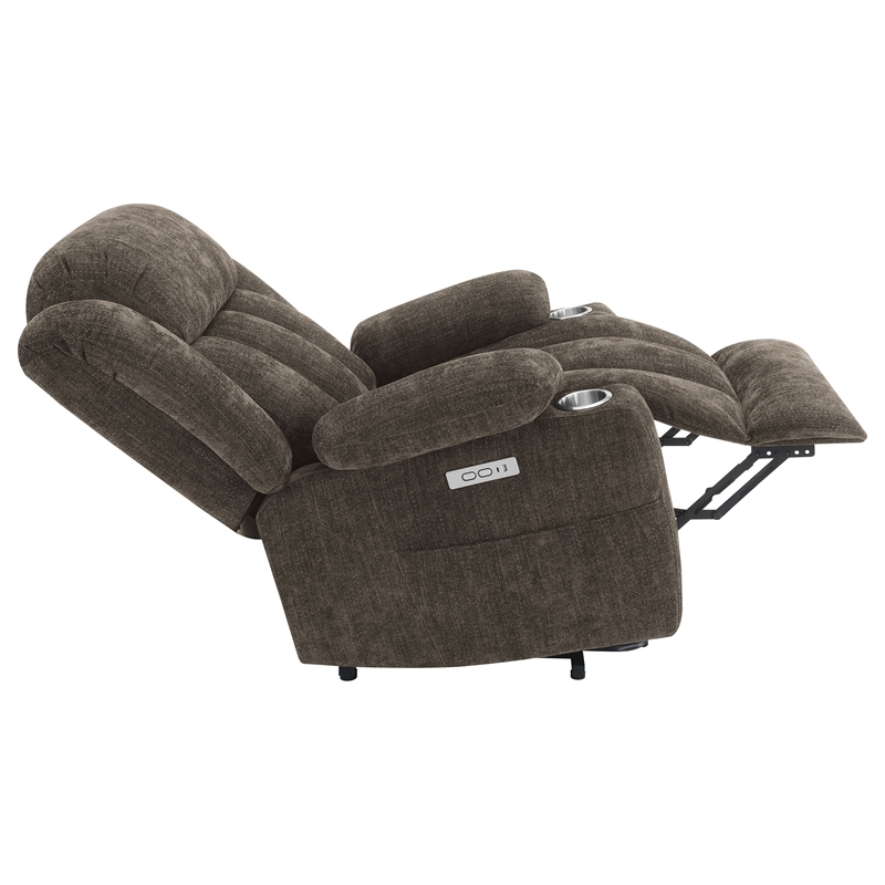 Pemberly Row Upholstered Power Lift Recliner Chair in Dark Brown