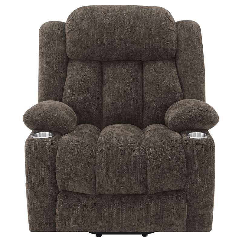 Pemberly Row Upholstered Power Lift Recliner Chair in Dark Brown