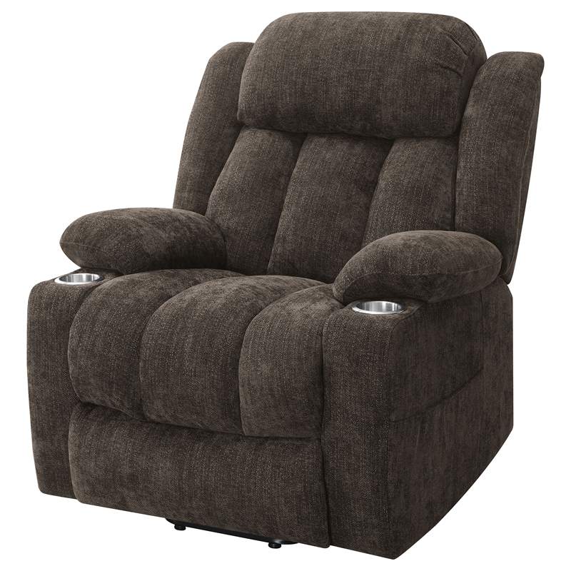 Pemberly Row Upholstered Power Lift Recliner Chair in Dark Brown