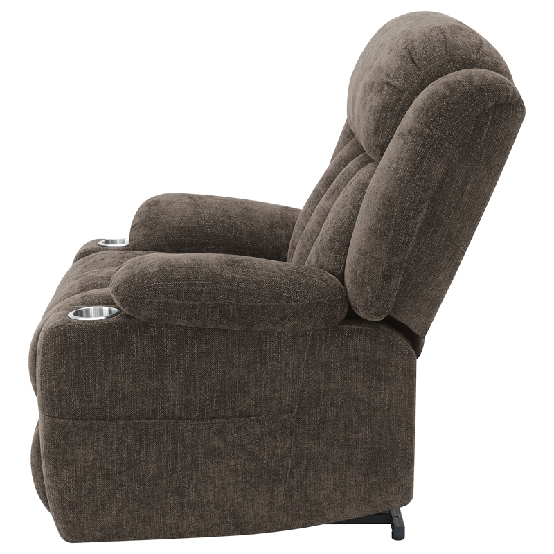 Pemberly Row Upholstered Power Lift Recliner Chair in Dark Brown
