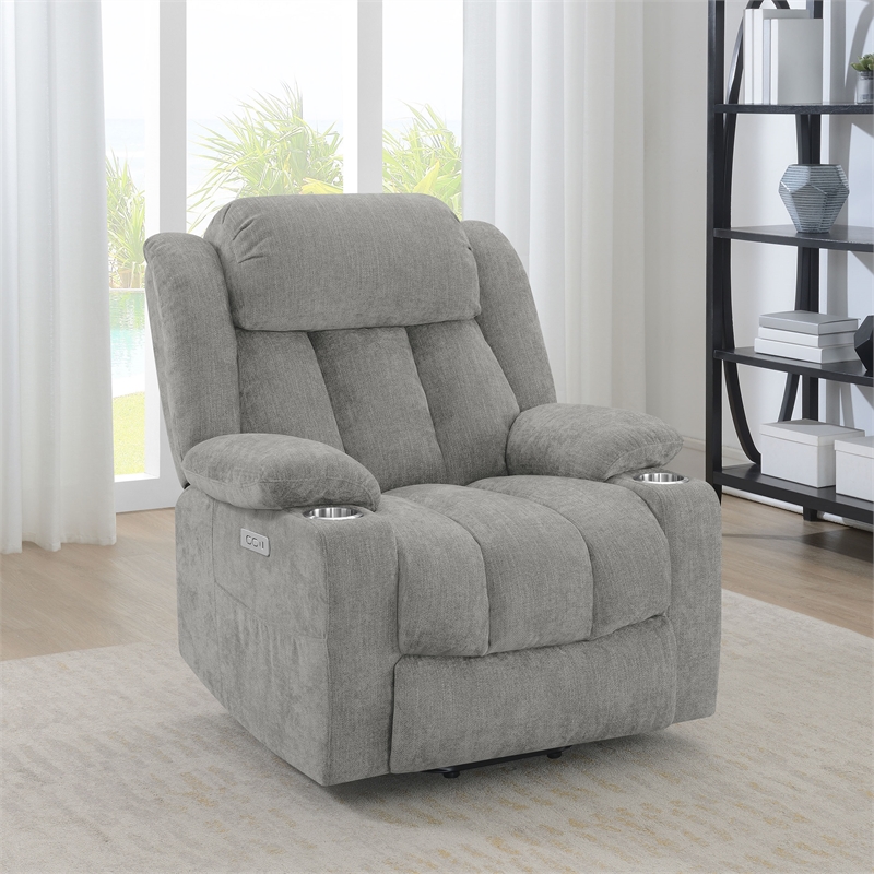 Pemberly Row Upholstered Power Lift Recliner Chair with USB Port in Grey