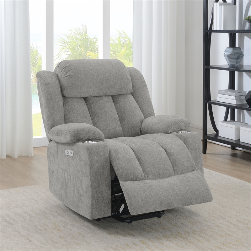Pemberly Row Upholstered Power Lift Recliner Chair with USB Port in Grey
