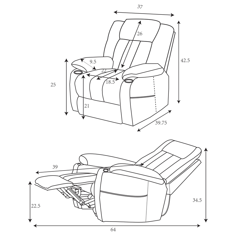 Pemberly Row Upholstered Power Lift Recliner Chair with USB Port in Grey