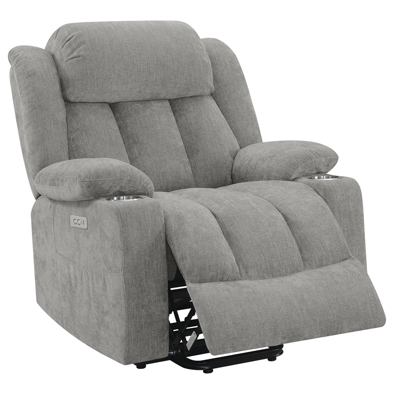 Pemberly Row Upholstered Power Lift Recliner Chair with USB Port in Grey