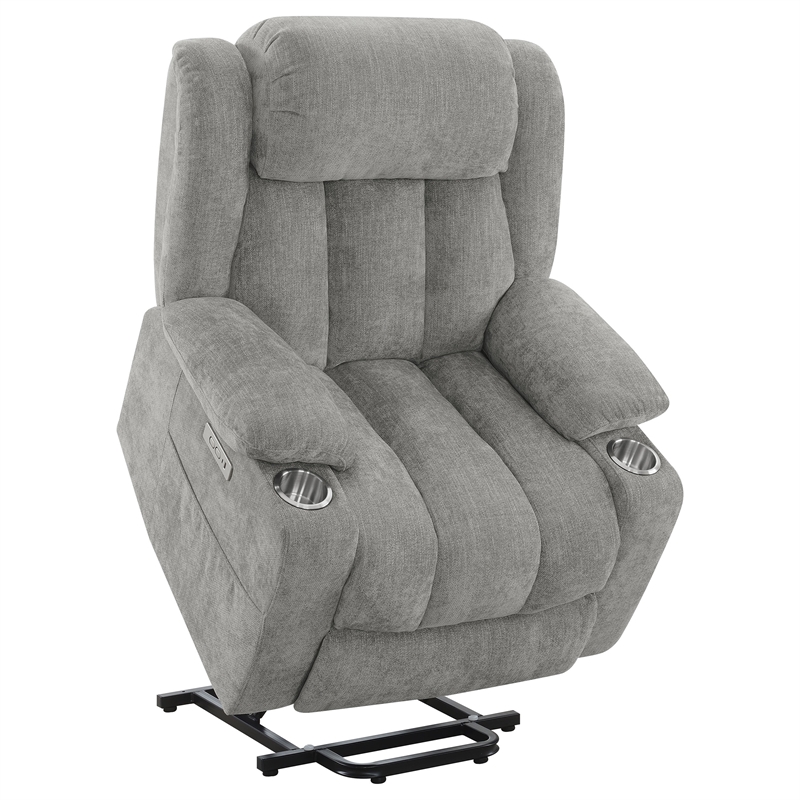 Pemberly Row Upholstered Power Lift Recliner Chair with USB Port in Grey