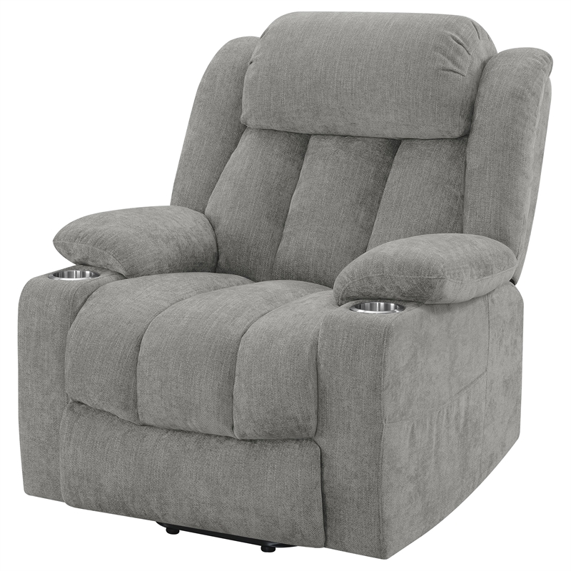 Pemberly Row Upholstered Power Lift Recliner Chair with USB Port in Grey