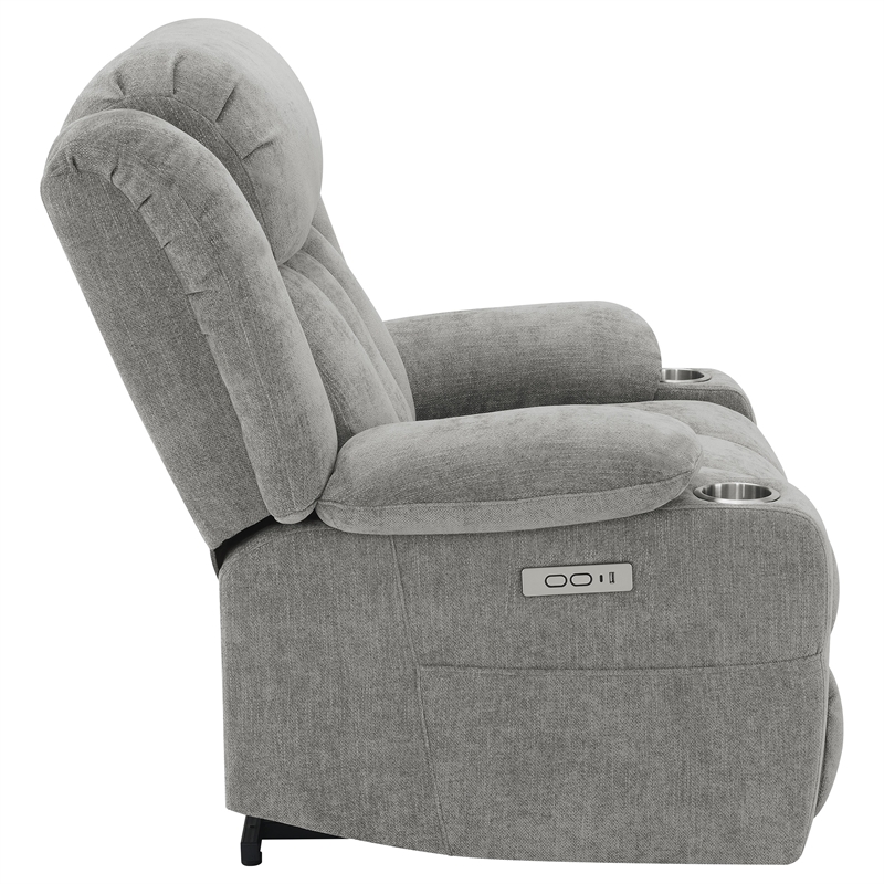 Pemberly Row Upholstered Power Lift Recliner Chair with USB Port in Grey