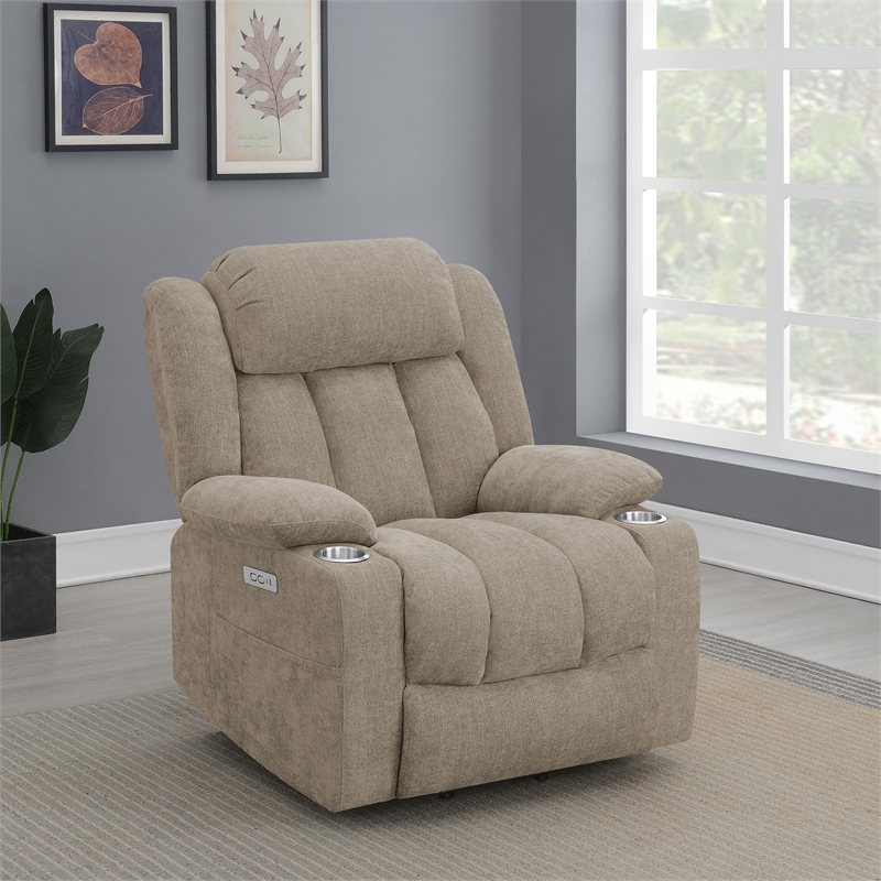 Pemberly Row Upholstered Power Lift Recliner Chair with USB Port in Camel