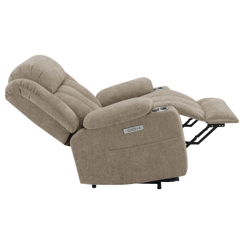 Pemberly Row Upholstered Power Lift Recliner Chair with USB Port in Camel