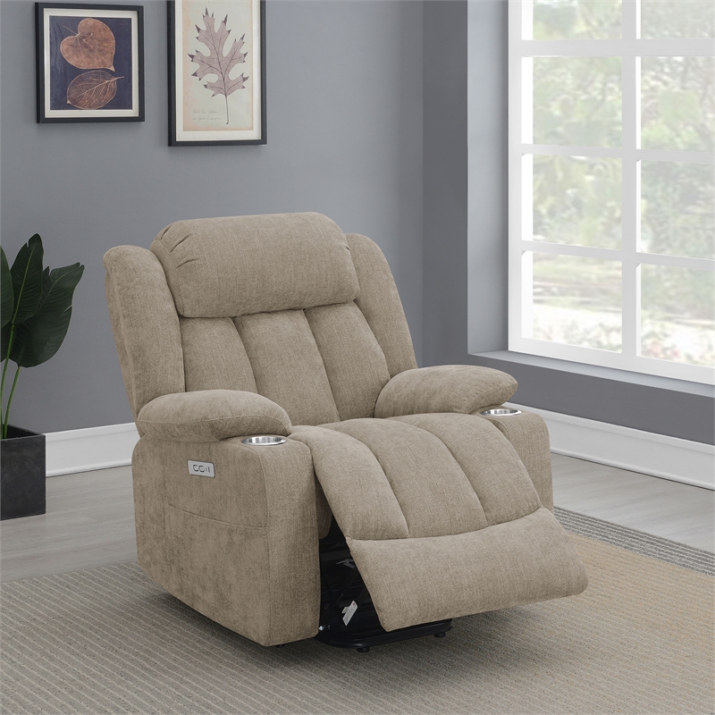Pemberly Row Upholstered Power Lift Recliner Chair with USB Port in Camel