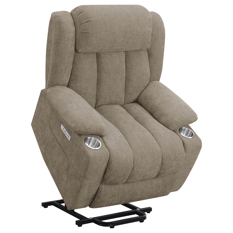 Pemberly Row Upholstered Power Lift Recliner Chair with USB Port in Camel