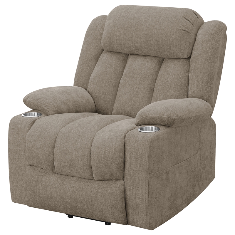 Pemberly Row Upholstered Power Lift Recliner Chair with USB Port in Camel