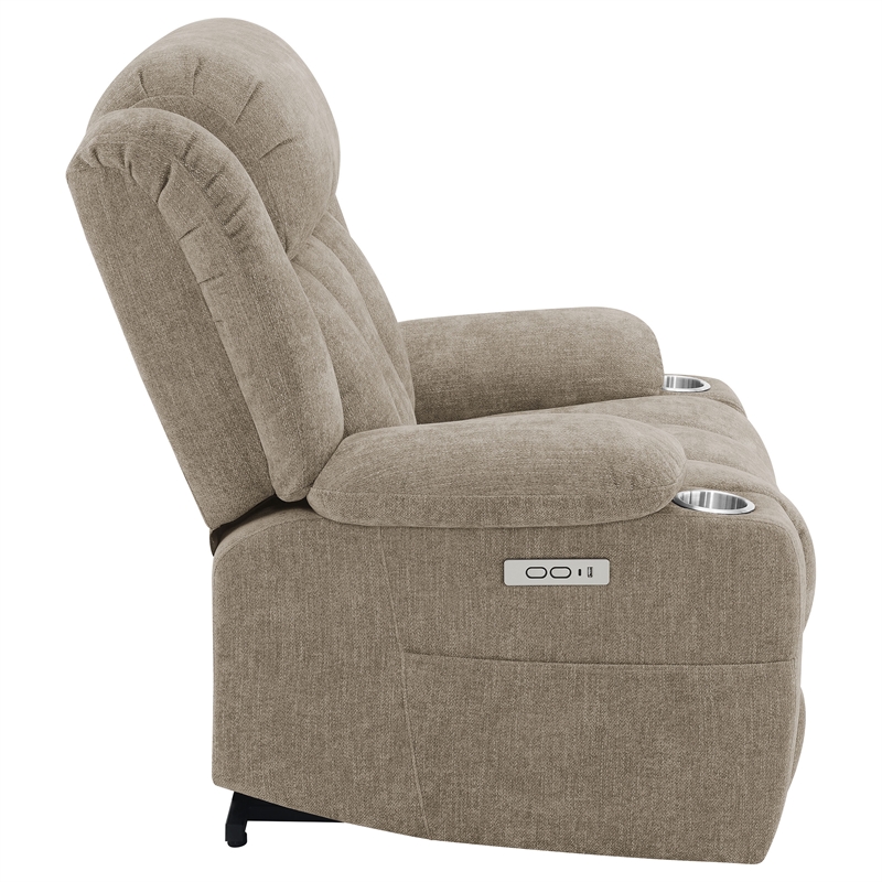 Pemberly Row Upholstered Power Lift Recliner Chair with USB Port in Camel