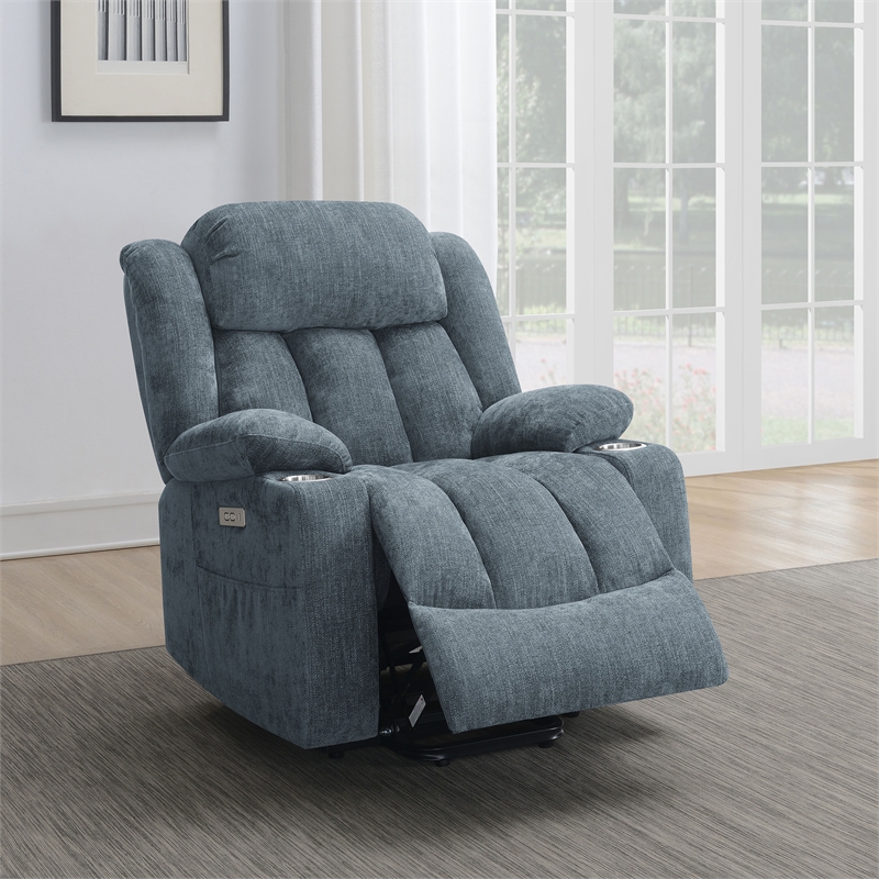 Pemberly Row Upholstered Power Lift Recliner Chair in Slate Blue
