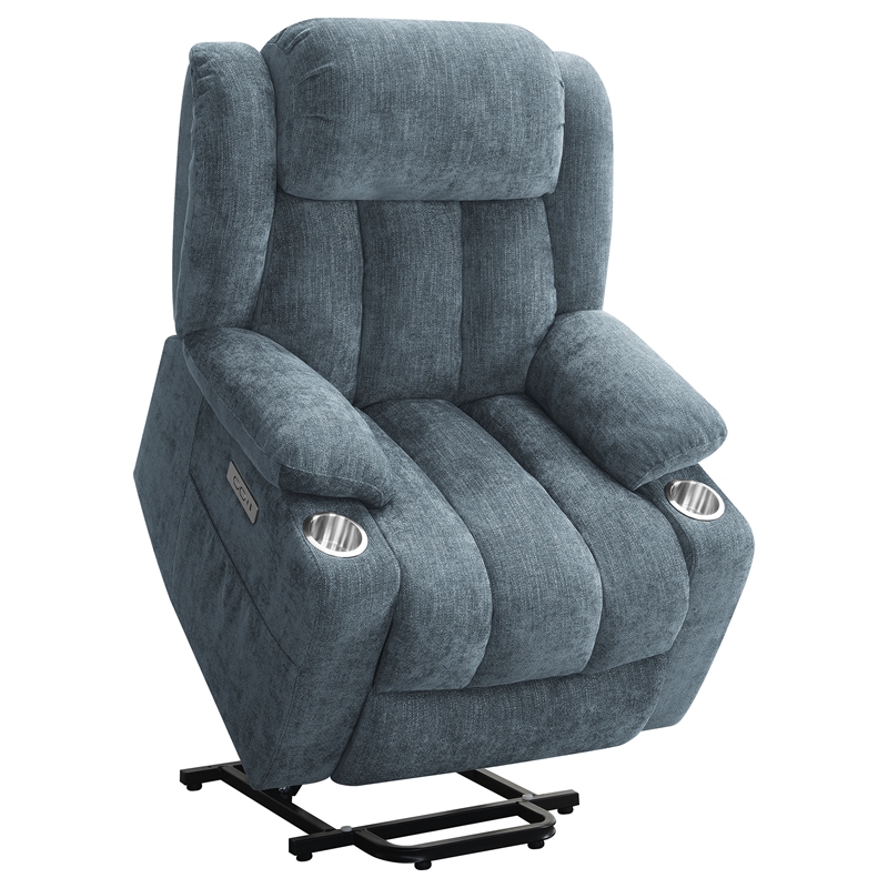 Pemberly Row Upholstered Power Lift Recliner Chair in Slate Blue