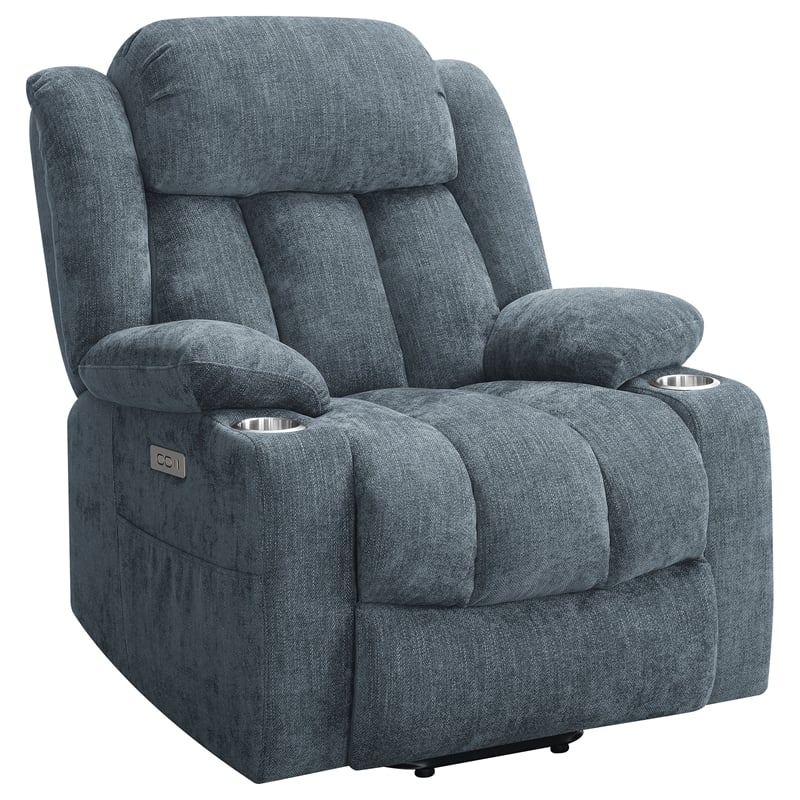Pemberly Row Upholstered Power Lift Recliner Chair in Slate Blue