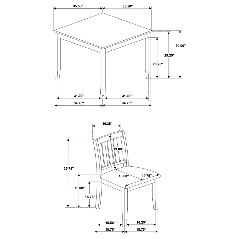 Pemberly Row 5-piece Square Dining Table and 4 Chairs Set in Charcoal
