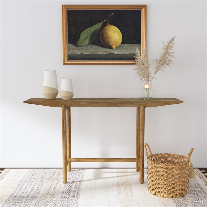 Pemberly Row Slim Solid Wood Entryway Console Table in Natural Mango