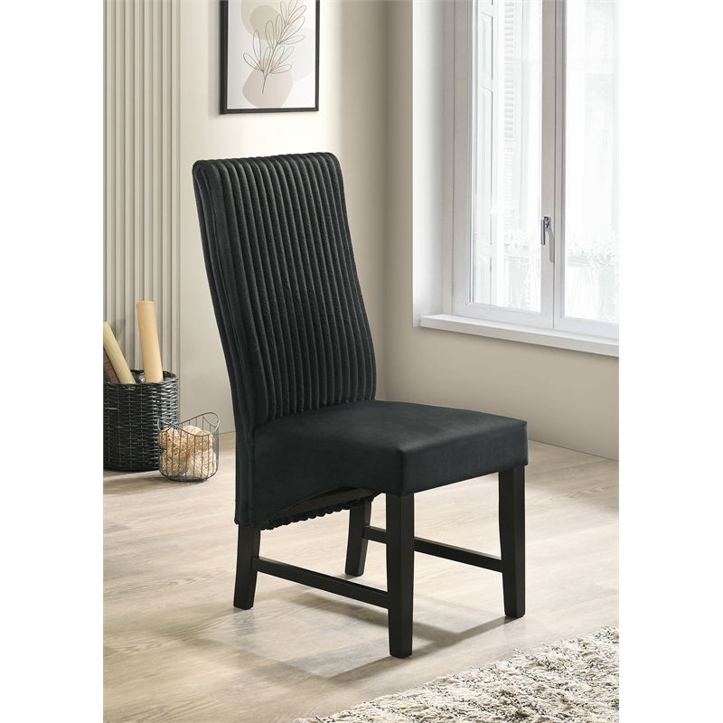 Pemberly Row Upholstered Corduroy Dining Side Chair Set of 2 in Black