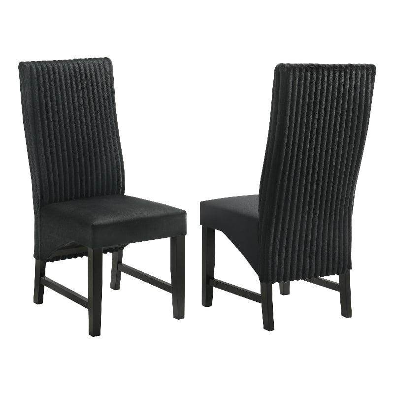 Pemberly Row Upholstered Corduroy Dining Side Chair Set of 2 in Black