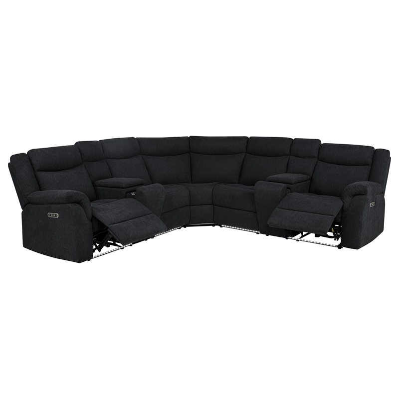 Pemberly Row Upholstered Power Reclining Sectional Sofa in Steel Gray