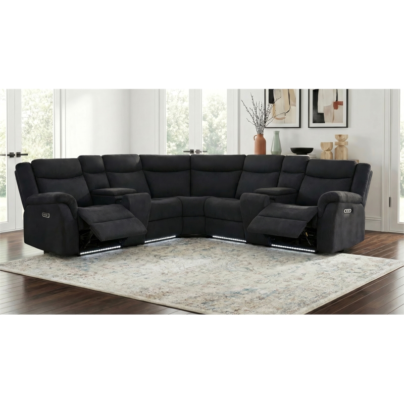 Pemberly Row Upholstered Power Reclining Sectional Sofa in Steel Gray