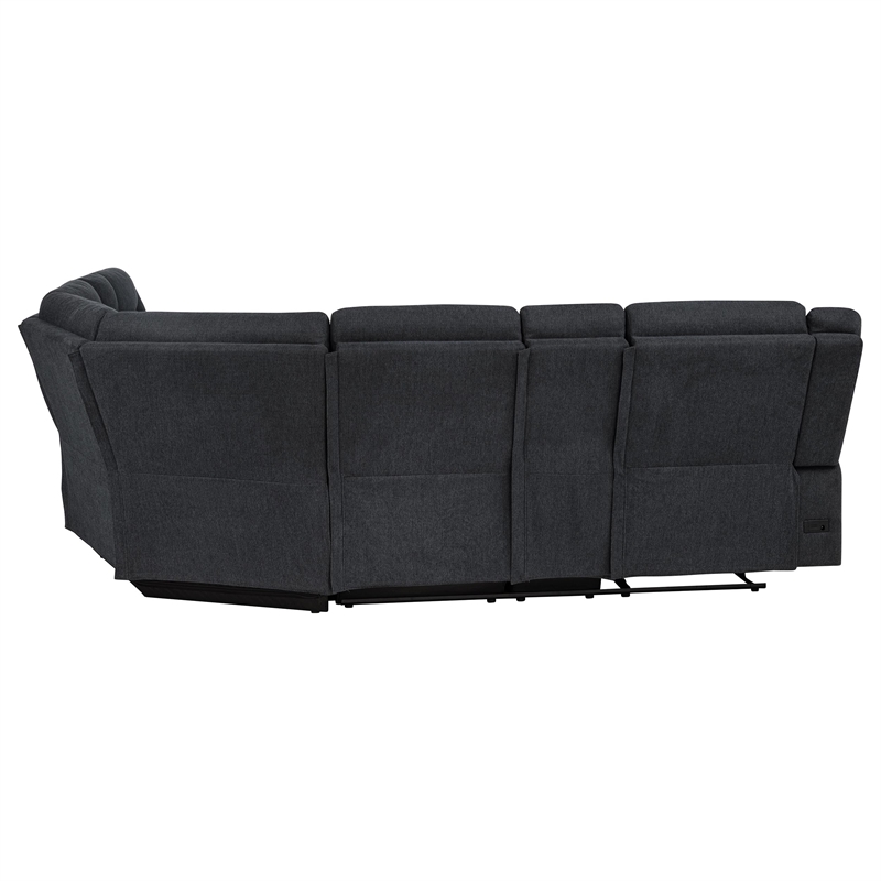 Pemberly Row Upholstered Power Reclining Sectional Sofa in Steel Gray