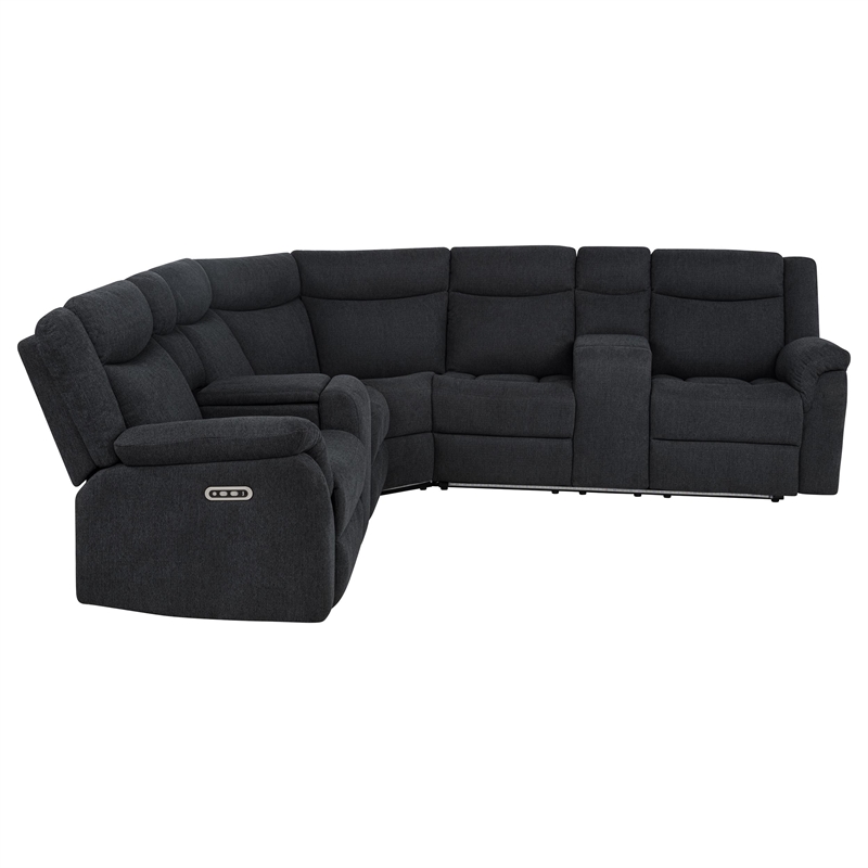 Pemberly Row Upholstered Power Reclining Sectional Sofa in Steel Gray