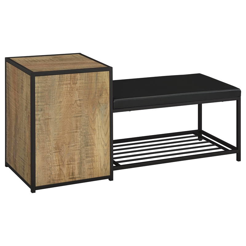 Pemberly Row Shoe Storage Entryway Bench with Cabinet in Brown and Black