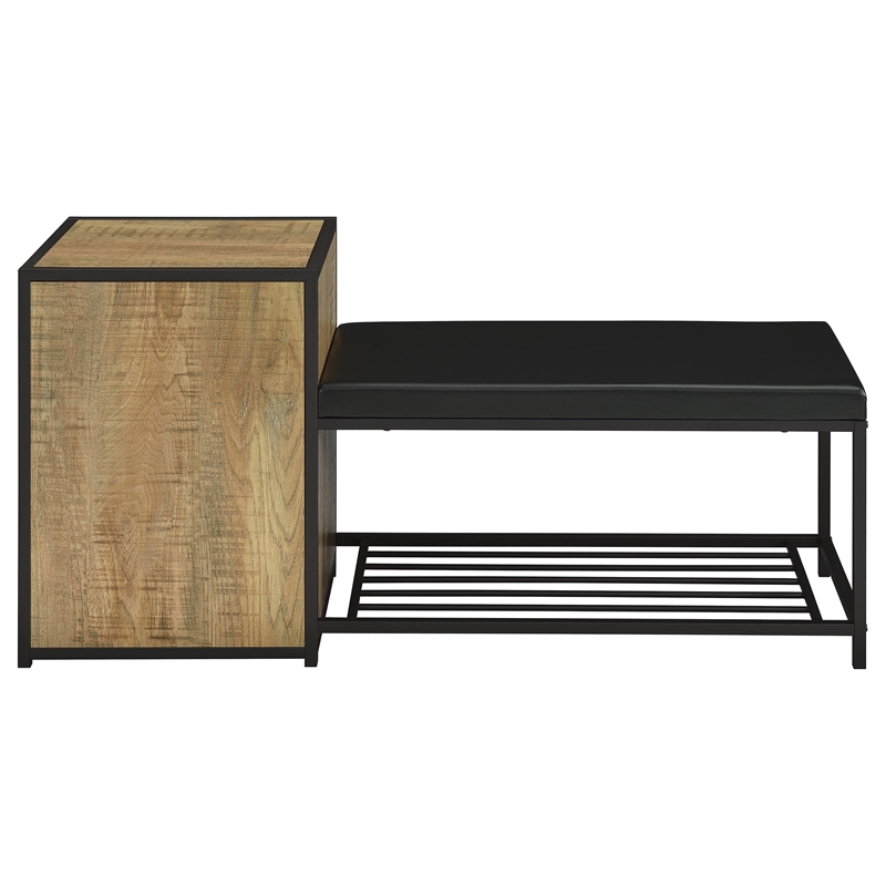 Pemberly Row Shoe Storage Entryway Bench with Cabinet in Brown and Black