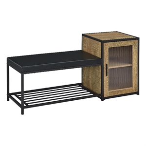 Pemberly Row Shoe Storage Entryway Bench with Cabinet in Brown and Black