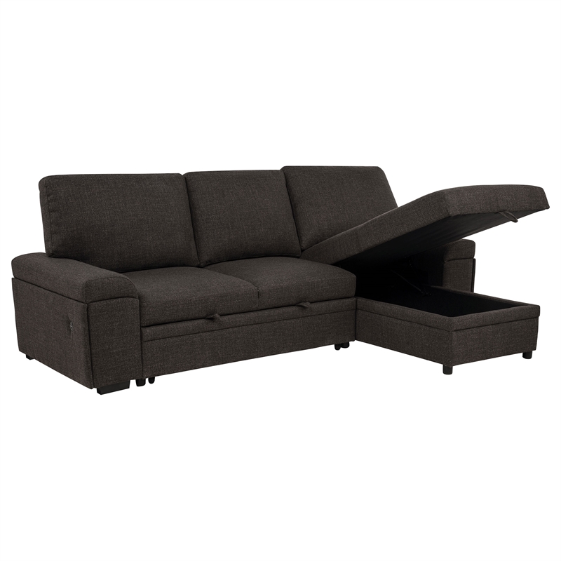 Pemberly Row Sleeper Sectional with Speaker and Storage Chaise in Brown