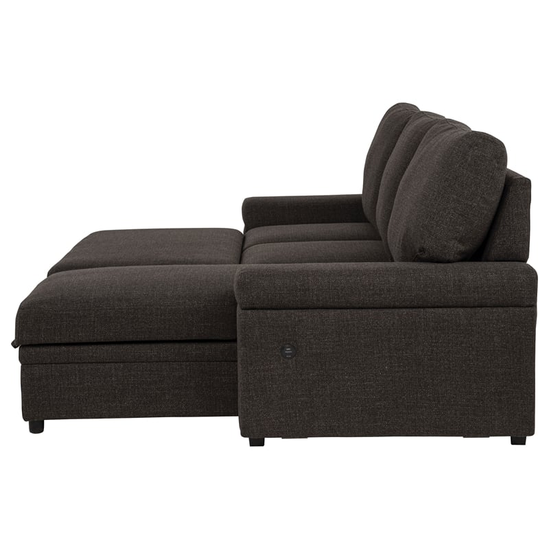Pemberly Row Sleeper Sectional with Speaker and Storage Chaise in Brown