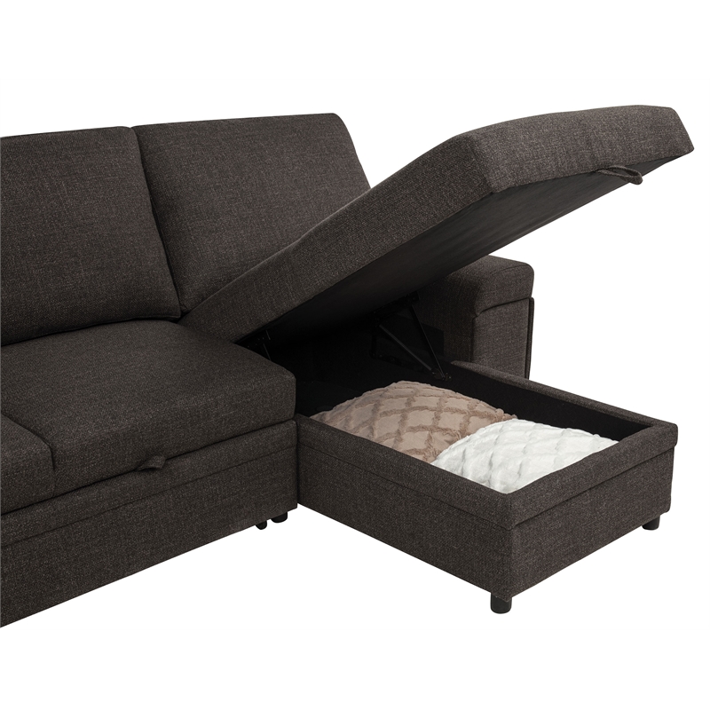 Pemberly Row Sleeper Sectional with Speaker and Storage Chaise in Brown