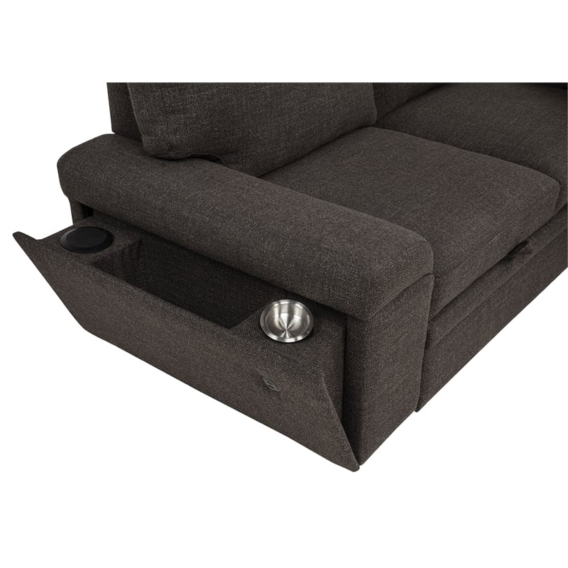 Pemberly Row Sleeper Sectional with Speaker and Storage Chaise in Brown