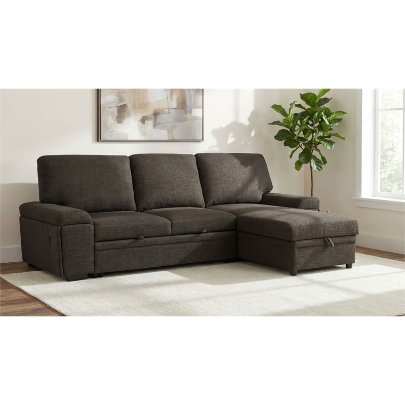 Pemberly Row Sleeper Sectional with Speaker and Storage Chaise in Brown