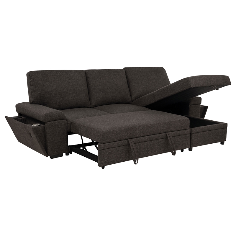 Pemberly Row Sleeper Sectional with Speaker and Storage Chaise in Brown