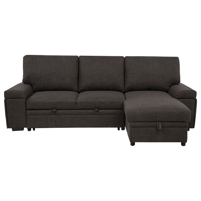 Pemberly Row Sleeper Sectional with Speaker and Storage Chaise in Brown