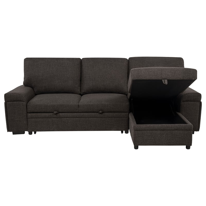 Pemberly Row Sleeper Sectional with Speaker and Storage Chaise in Brown