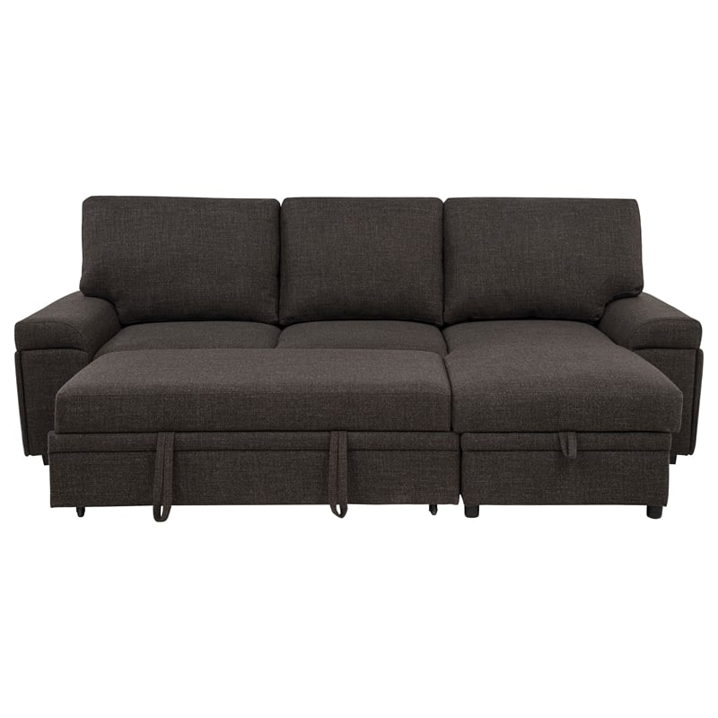 Pemberly Row Sleeper Sectional with Speaker and Storage Chaise in Brown