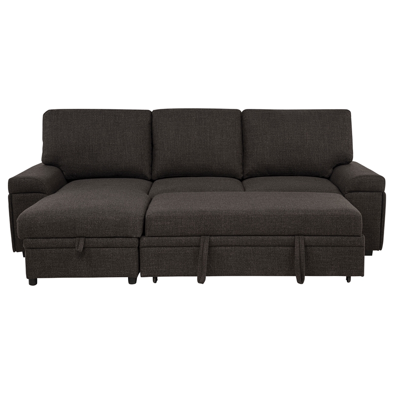 Pemberly Row Sleeper Sectional with Speaker and Storage Chaise in Brown