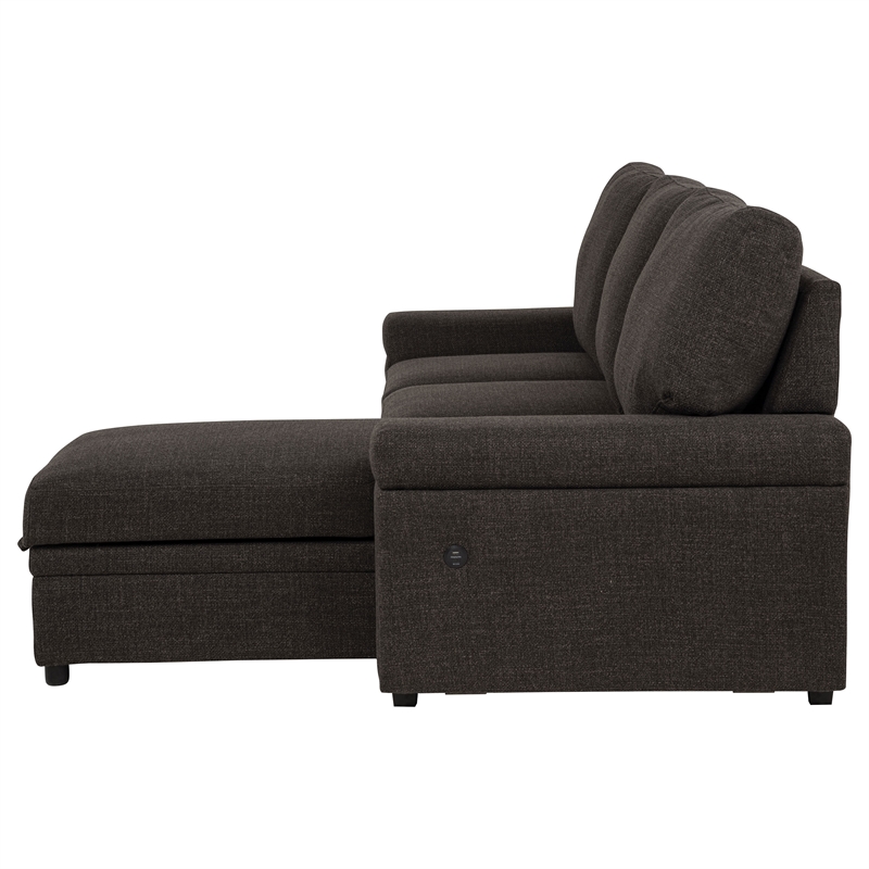 Pemberly Row Sleeper Sectional with Speaker and Storage Chaise in Brown