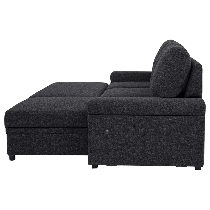 Pemberly Row Sleeper Sectional with Speaker and Storage Chaise in Black