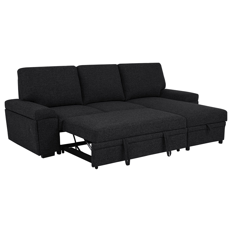 Pemberly Row Sleeper Sectional with Speaker and Storage Chaise in Black