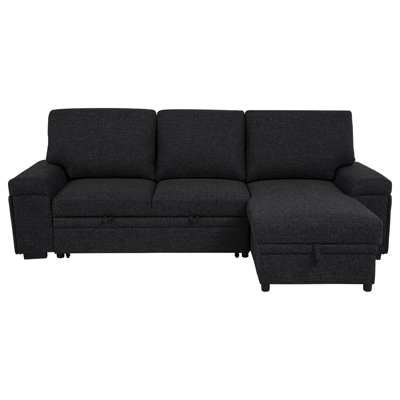 Pemberly Row Sleeper Sectional with Speaker and Storage Chaise in Black