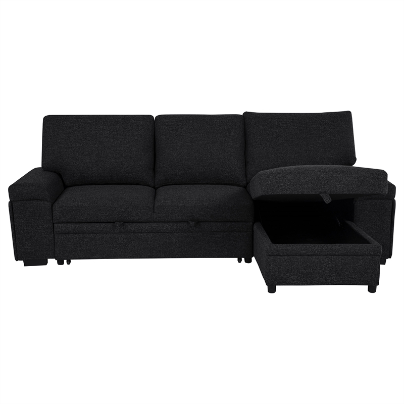 Pemberly Row Sleeper Sectional with Speaker and Storage Chaise in Black