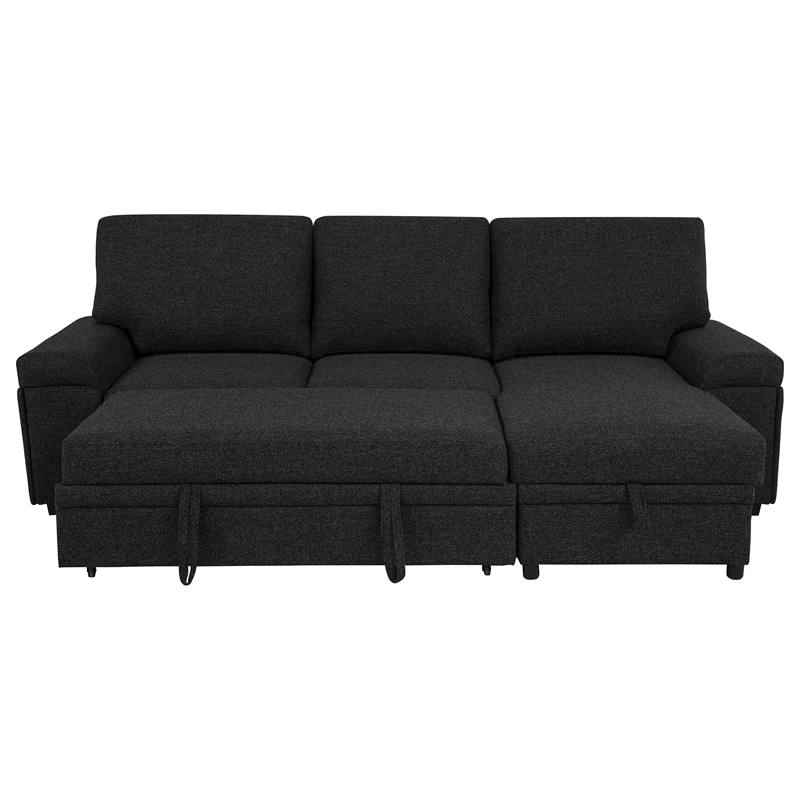 Pemberly Row Sleeper Sectional with Speaker and Storage Chaise in Black