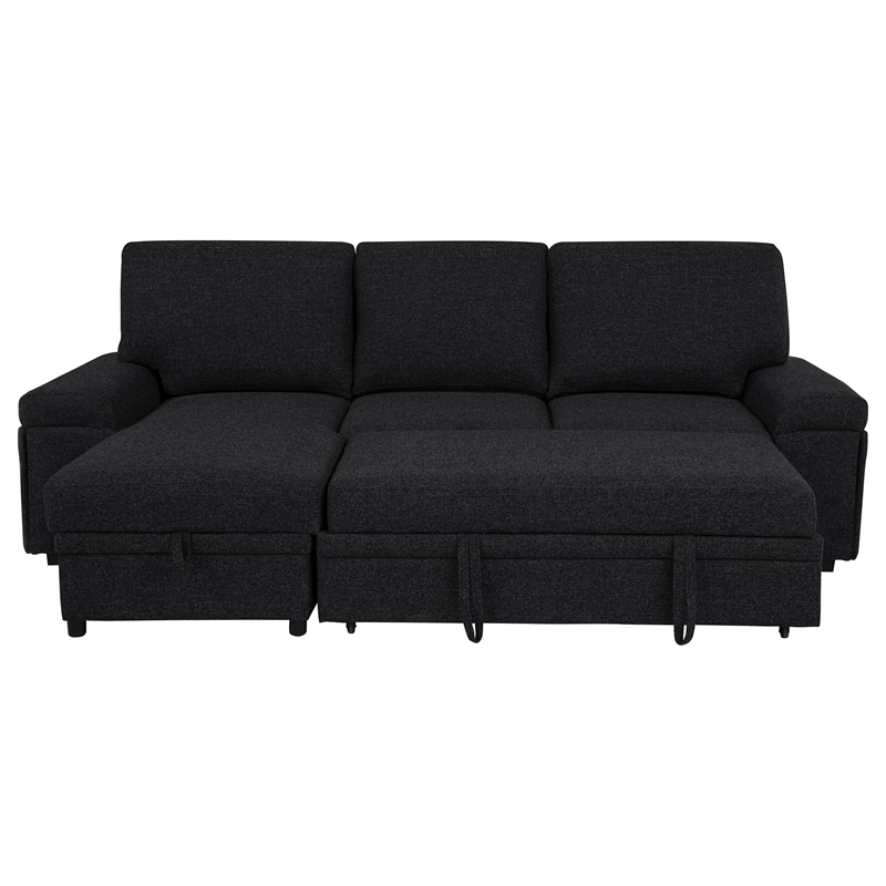 Pemberly Row Sleeper Sectional with Speaker and Storage Chaise in Black