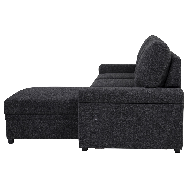 Pemberly Row Sleeper Sectional with Speaker and Storage Chaise in Black