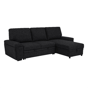 Pemberly Row Sleeper Sectional with Speaker and Storage Chaise in Black